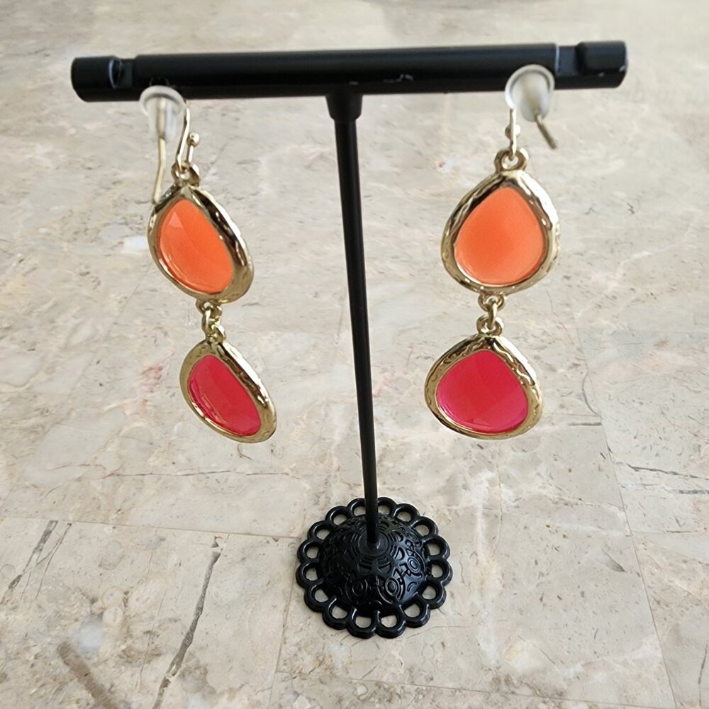 Stony Orange and Pink Drop Earrings - Picture 6 of 6